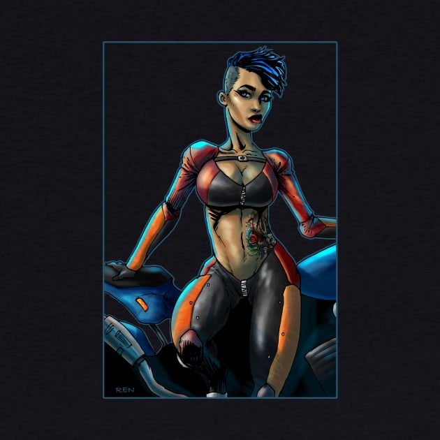 Blue haired biker girl by RenMcKinzie